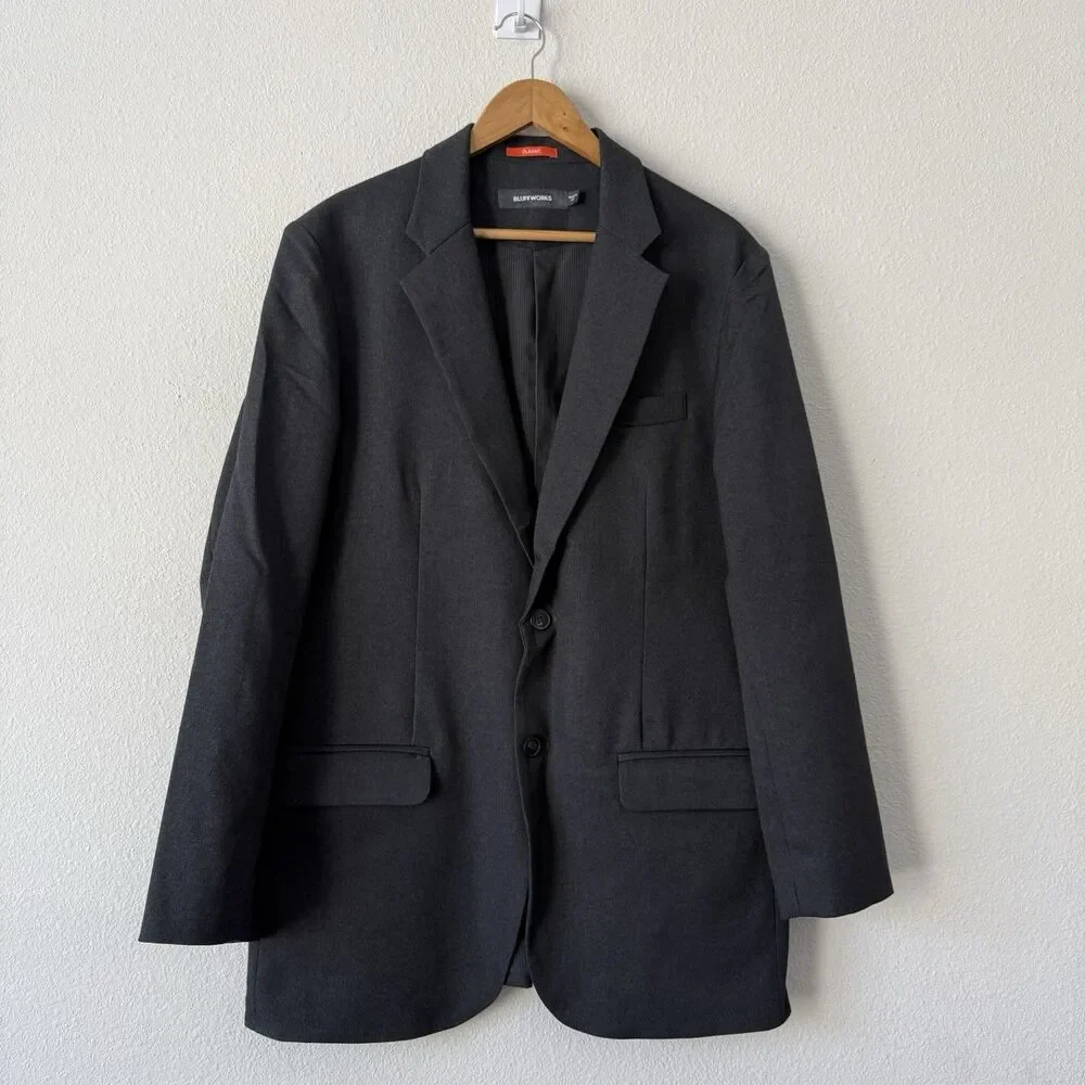 Bluffworks Gramercy Blazer Sport Coat Jacket Men’s 44L Charcoal Gray 2-Button